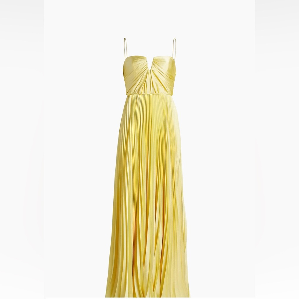 Annna Hammered Satin Gown Elegant Yellow Pleated Maxi Dress - worn once